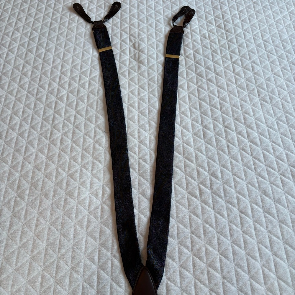 Trafalgar Men’s Suspenders Blue Purple Paisley Floral Print Leather Fittings - Picture 5 of 10